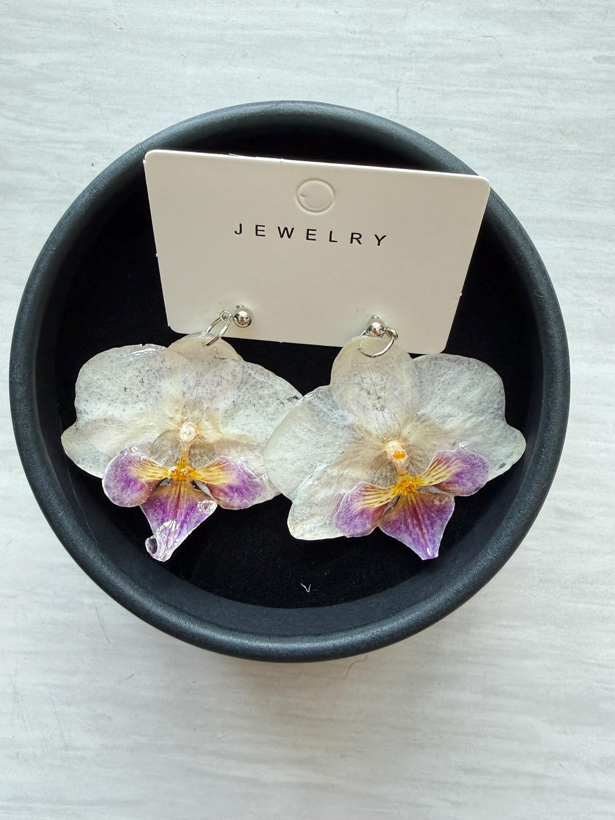 Handmade Resin Orchid Stud Earrings, Real Flower Jewellery, Gift for her