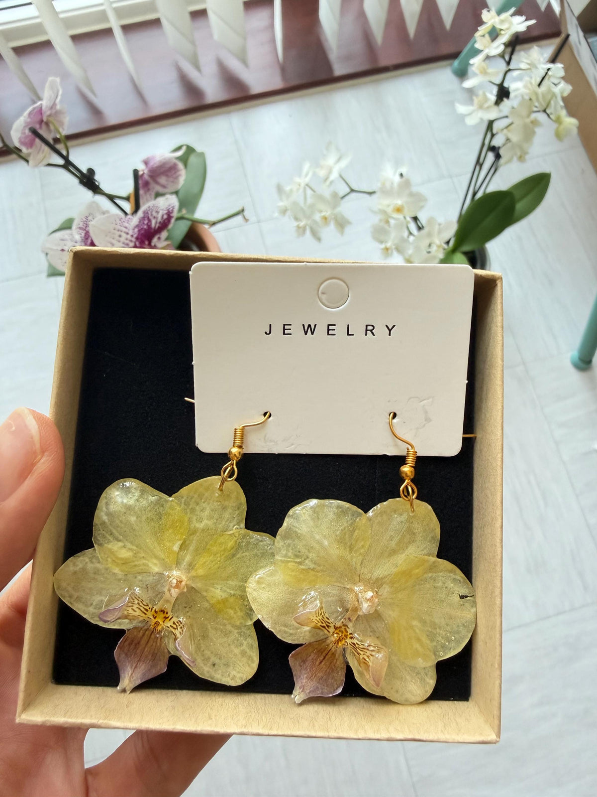 Real Orchid Earrings, Handmade Jewellery, Gift for Her, Resin Jewellery