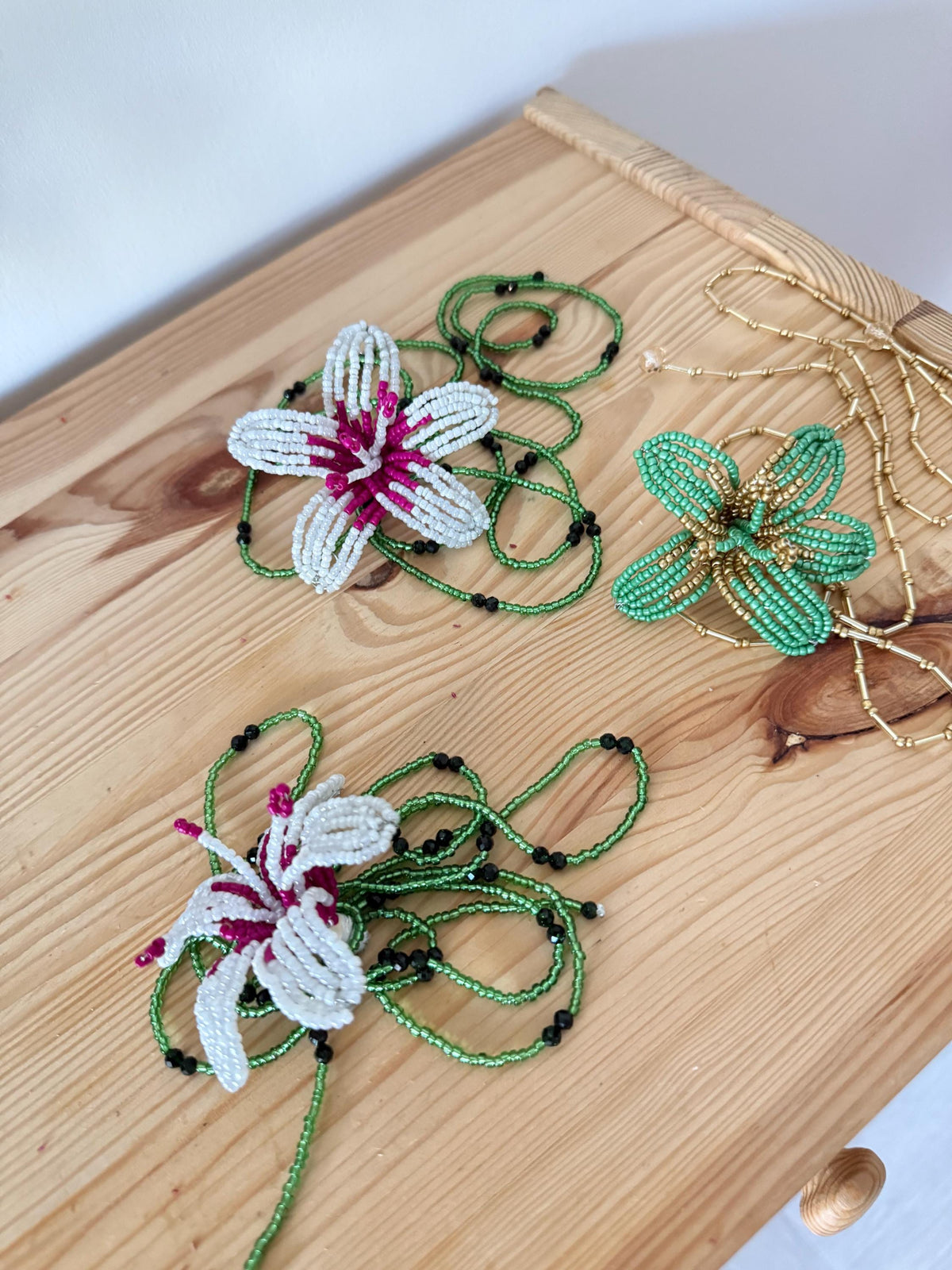 Handmade Beaded Lily Necklace | Delicate Floral Seed Bead Jewelry