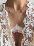 Handmade Orchid Necklace, fresh water pearl, Nature-Inspired Pearl Jewellery