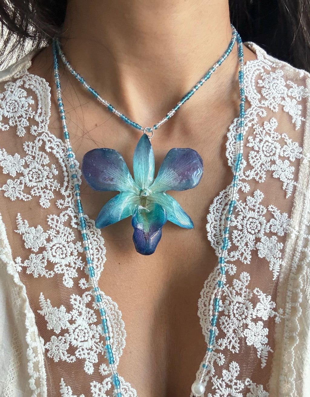 Real Orchid Resin Necklace, Preserved Floral Pendant, Botanical Jewellery