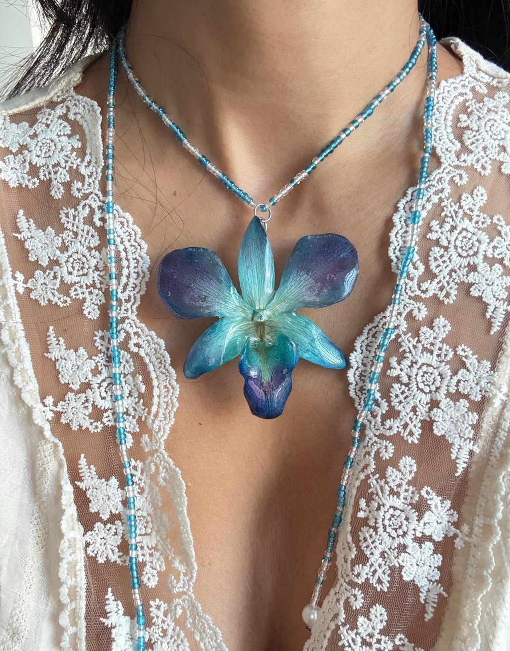 Real Orchid Resin Necklace, Preserved Floral Pendant, Botanical Jewellery