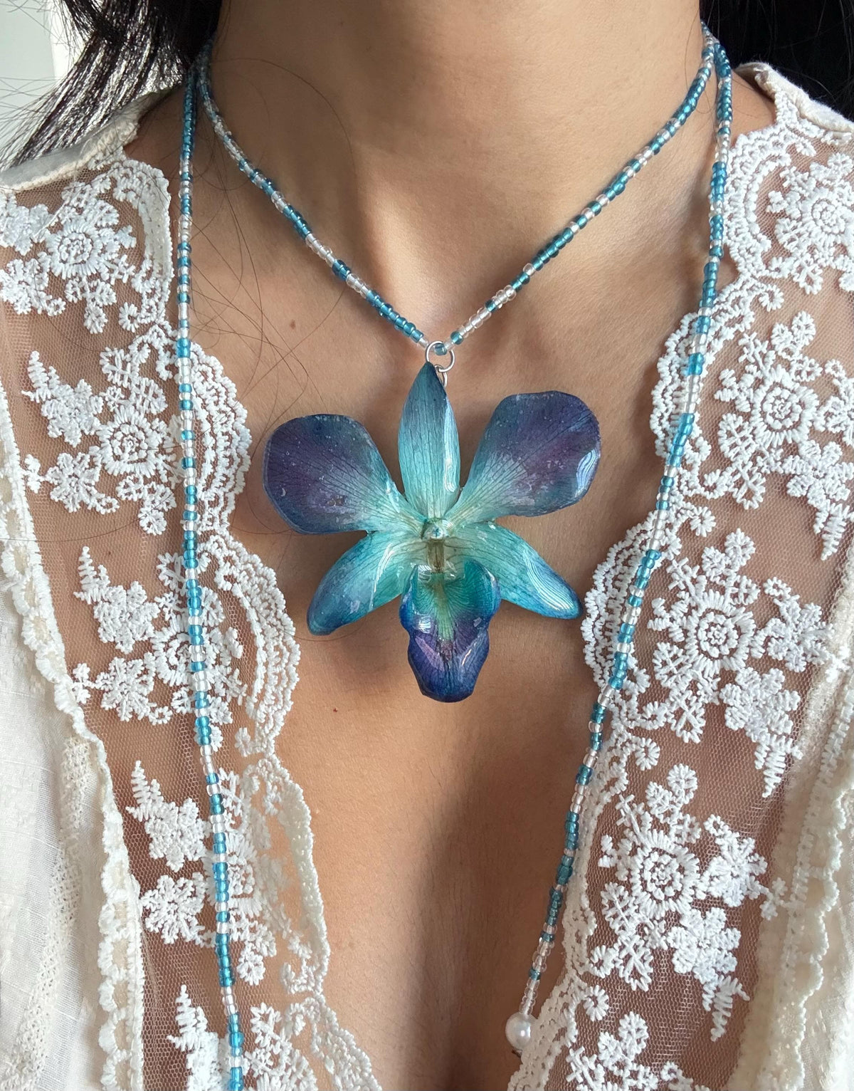 Real Orchid Resin Necklace, Preserved Floral Pendant, Botanical Jewellery