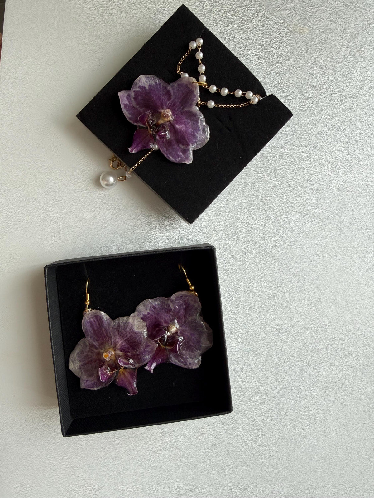 Orchid Pearl Necklace, Real Orchid Pendant, Handmade Botanical Jewellery