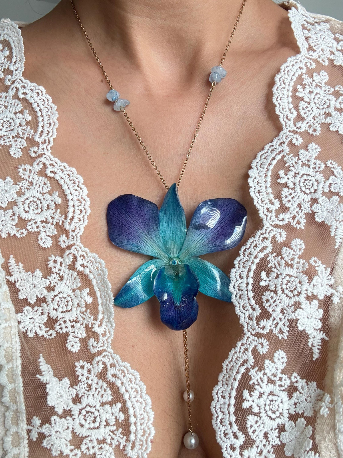 Real Orchid Resin Necklace, Preserved Floral Pendant, Botanical Jewellery