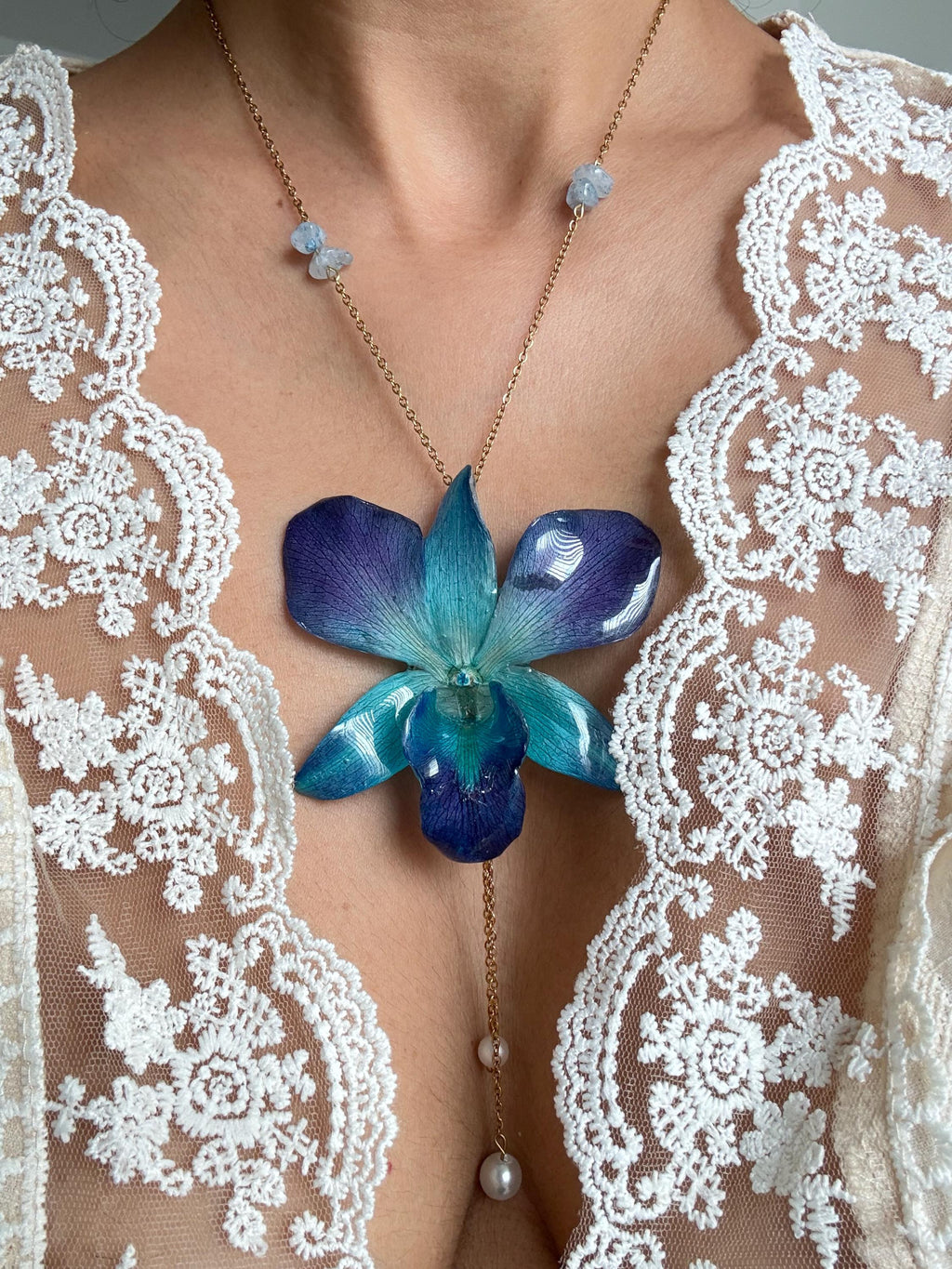 Real Orchid Resin Necklace, Preserved Floral Pendant, Botanical Jewellery