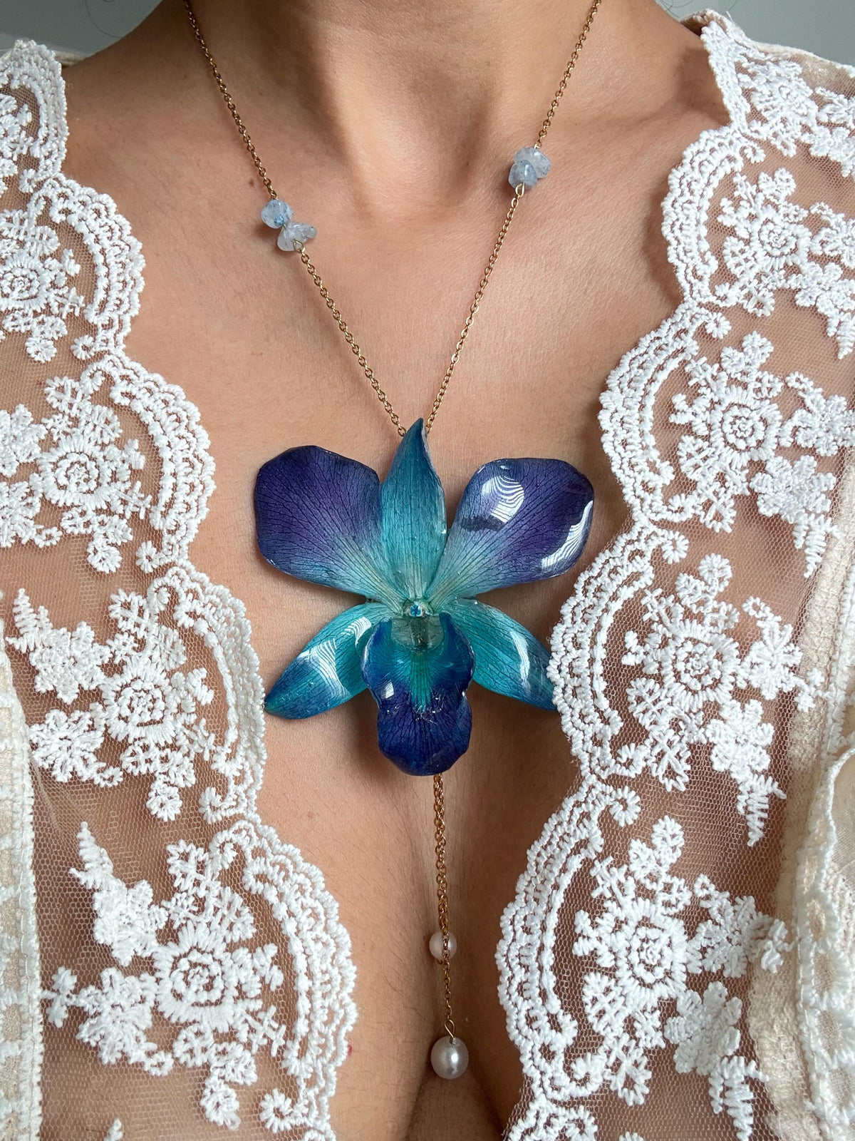 Real Orchid Resin Necklace, Preserved Floral Pendant, Botanical Jewellery