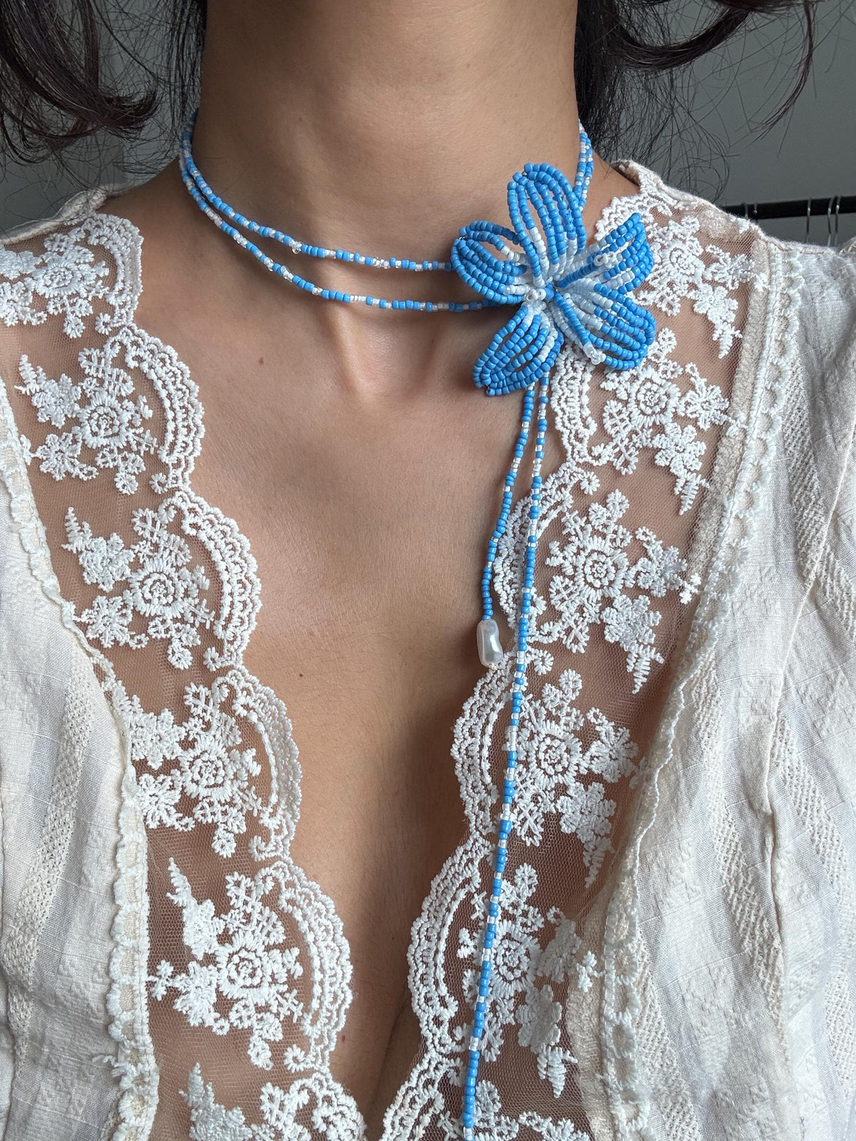 Handmade Beaded Lily Necklace | Delicate Floral Seed Bead Jewelry