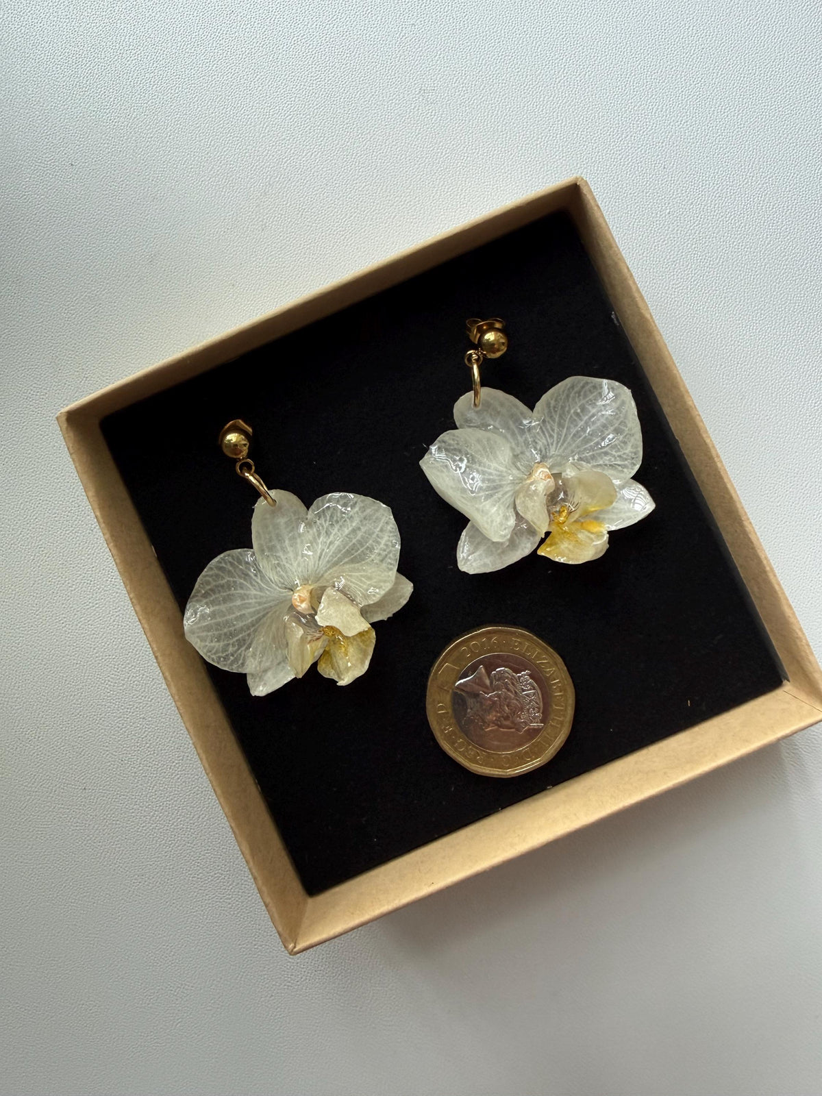 Handmade Resin Orchid Stud Earrings, Real Flower Jewellery, Gift for her