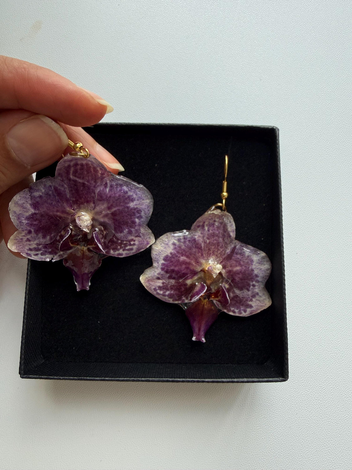Real Orchid Earrings, Handmade Jewellery, Gift for Her, Resin Jewellery
