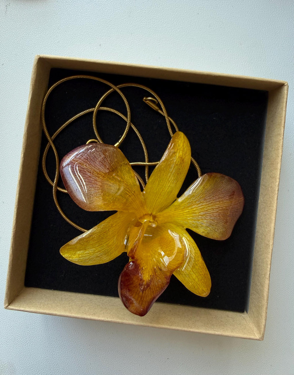 Real Orchid Necklace – Handmade Resin Botanical Jewellery, Stainless Steel Chain