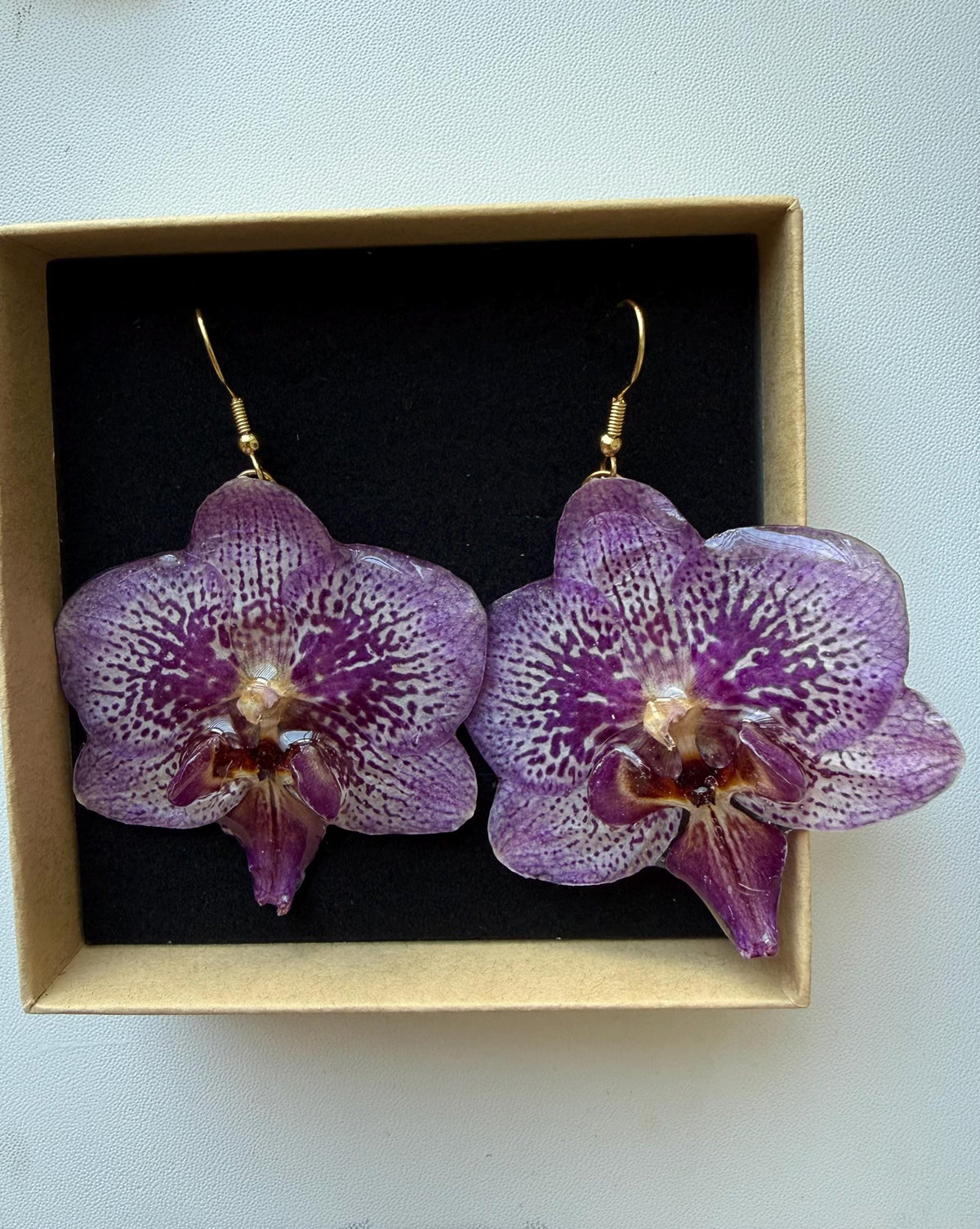 Real Orchid Earrings, Handmade Jewellery, Gift for Her, Resin Jewellery
