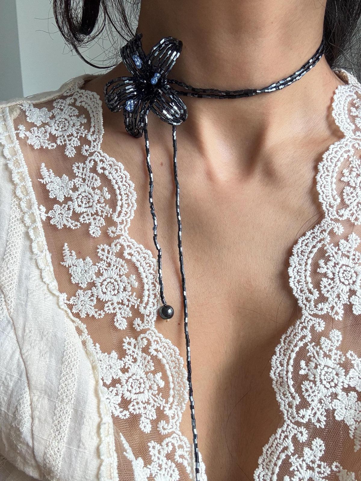 Handmade Beaded Lily Necklace | Delicate Floral Seed Bead Jewelry