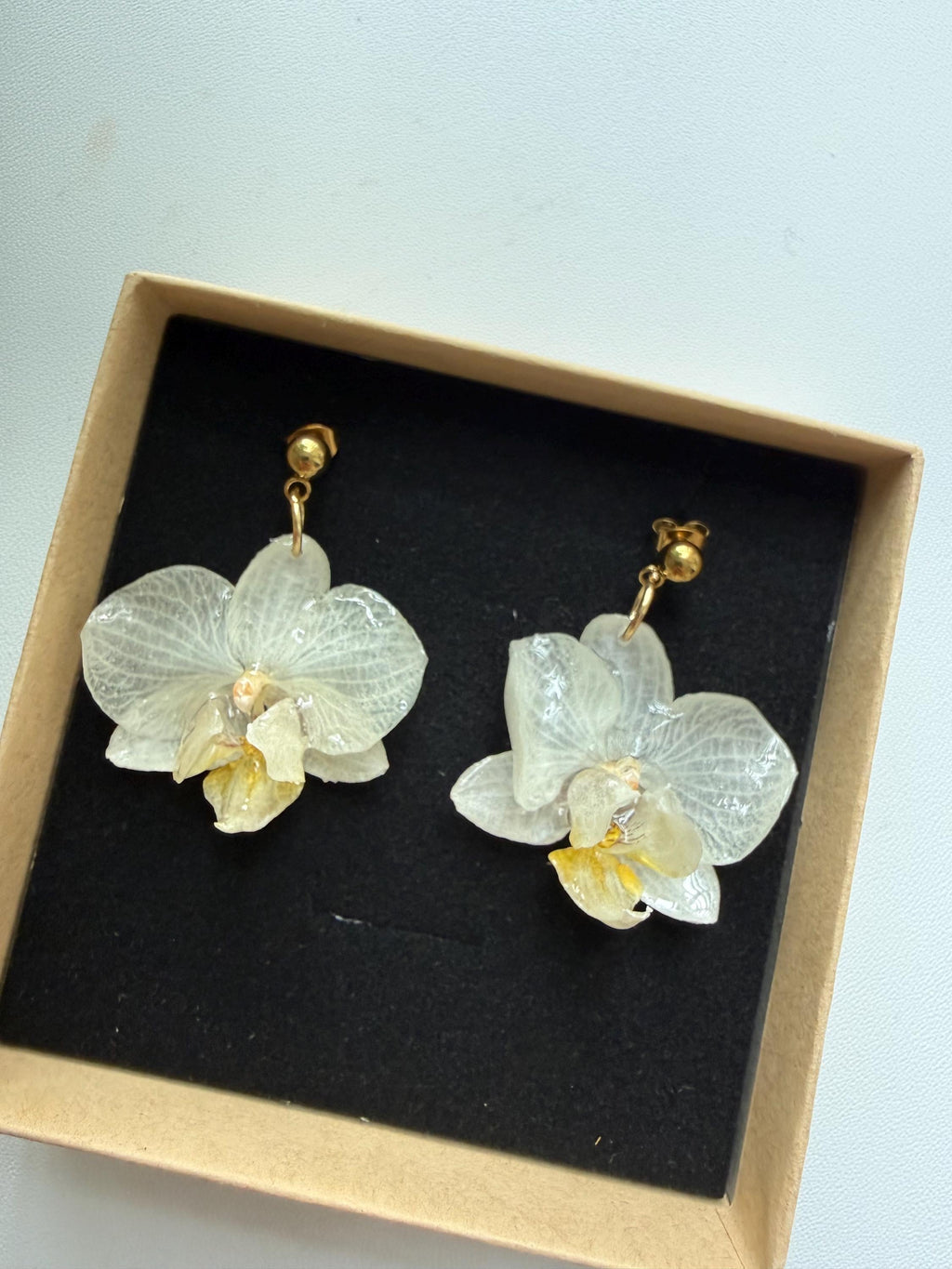 Handmade Resin Orchid Stud Earrings, Real Flower Jewellery, Gift for her